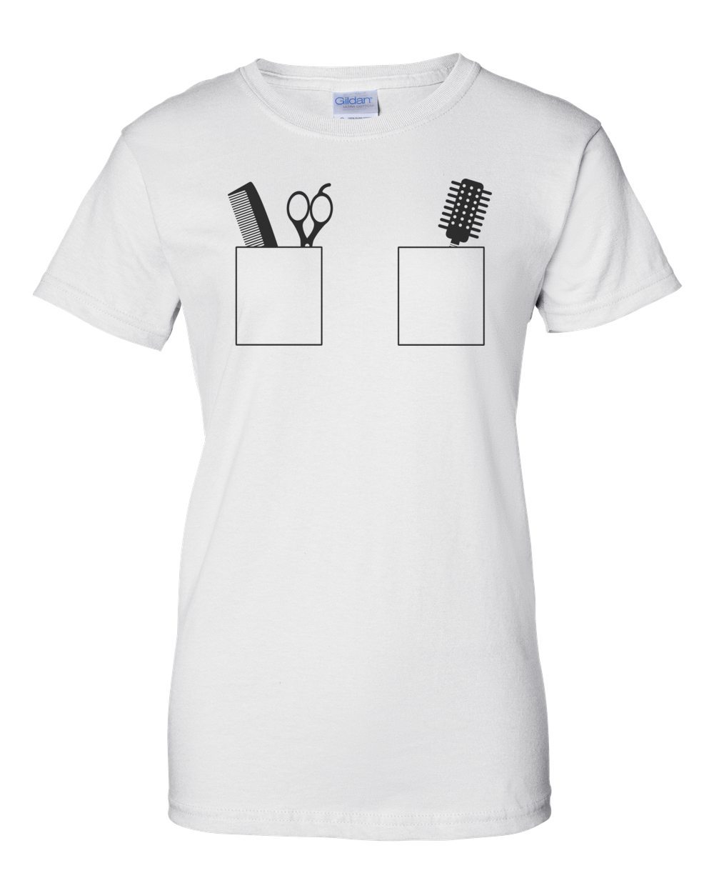 Comb, Scissors, Brush in pockets - Cute Hair Dresser - Hair Stylist T-Shirt