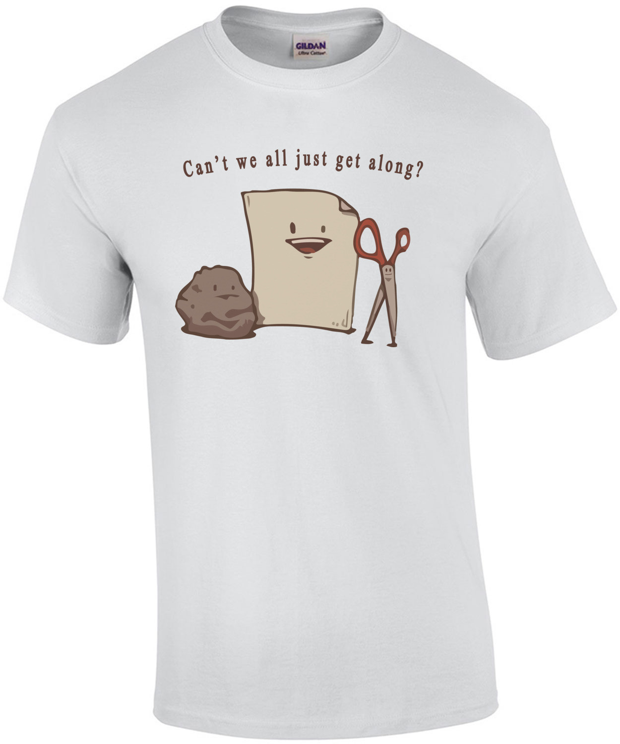 Can't we all just get along? Rock Paper Scissors - Funny T-Shirt