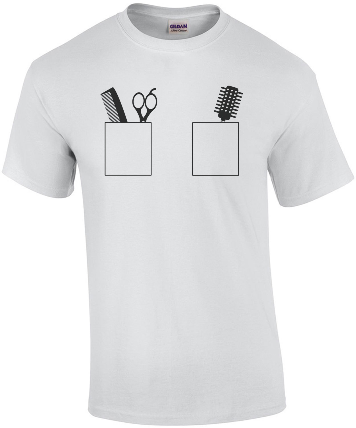 Comb, Scissors, Brush in pockets - Cute Hair Dresser - Hair Stylist T-Shirt