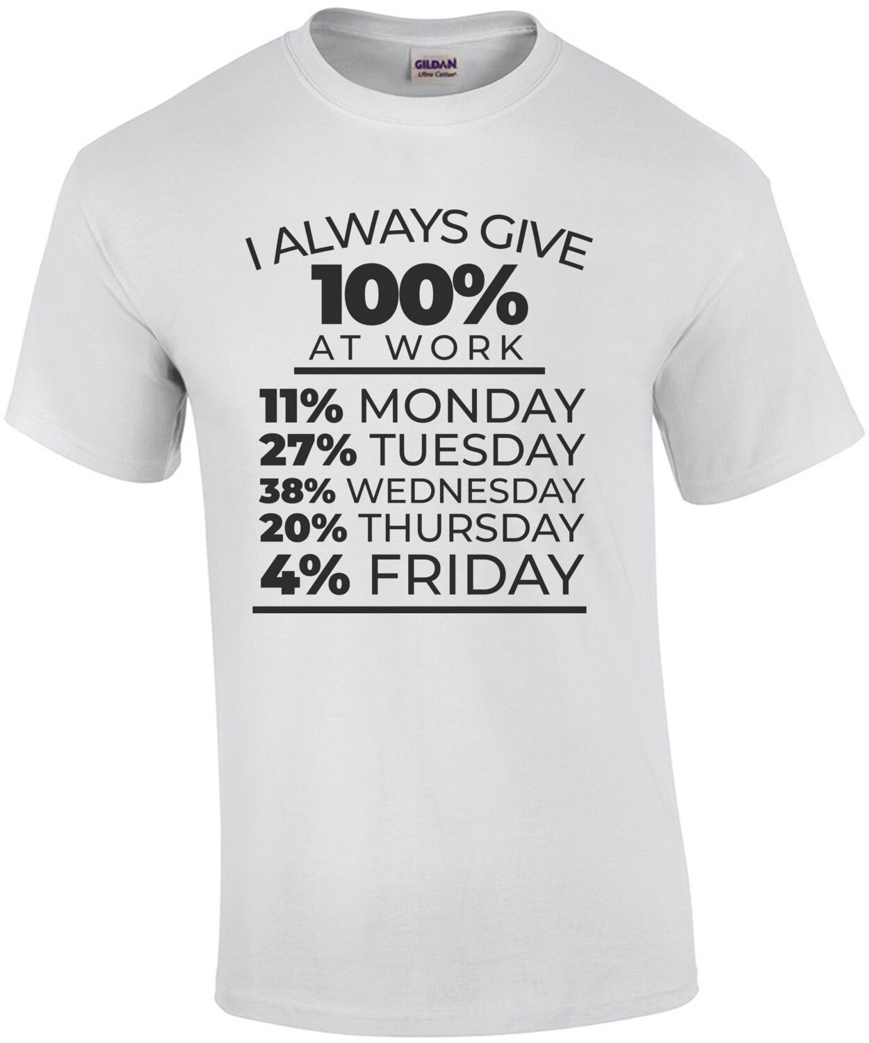 I always give 100% at work - 11% monday 27% tuesday - funny work office humor t-shirt