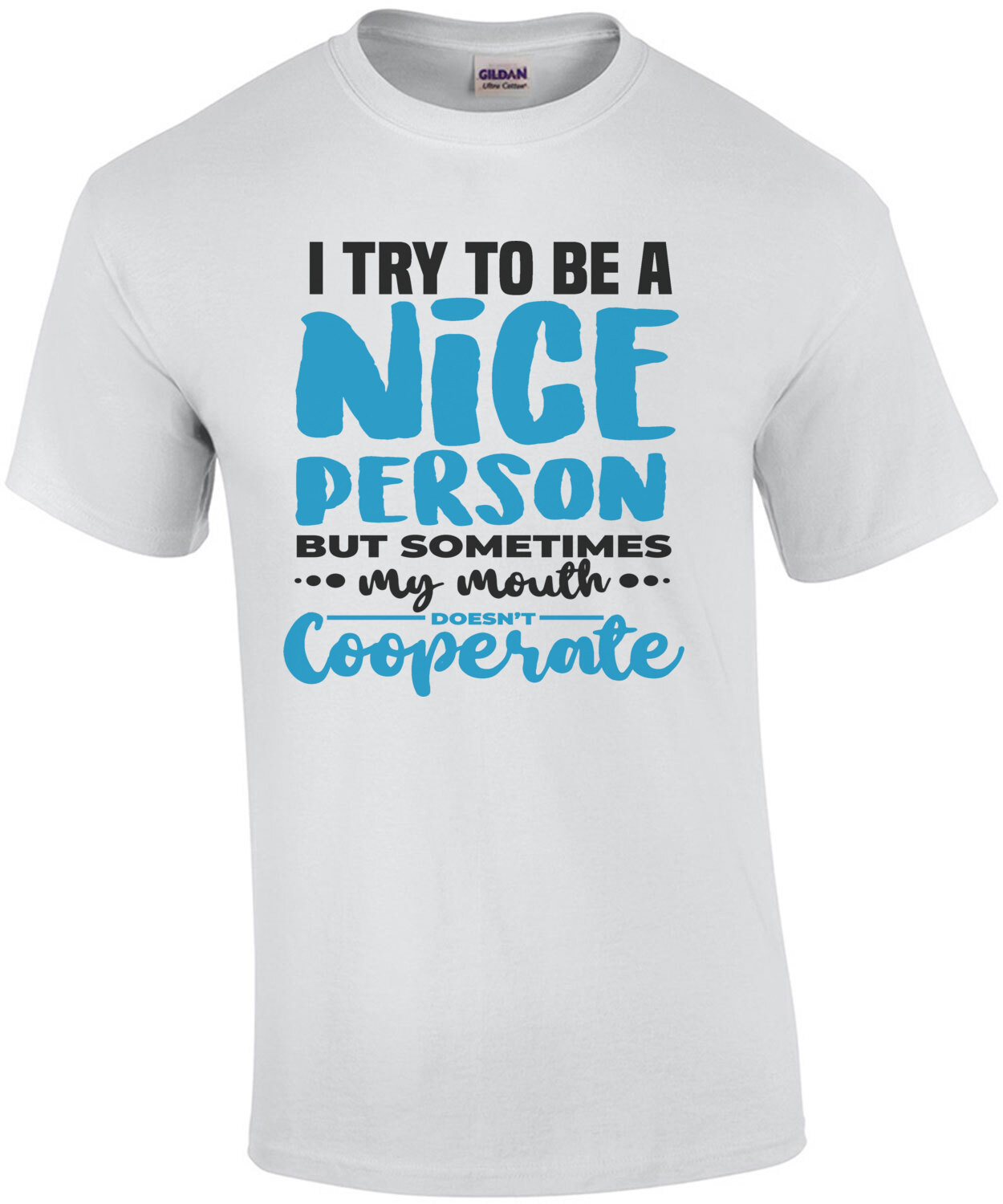 I try to be a nice person but sometimes my mouth doesn't cooperate - funny sarcastic t-shirt