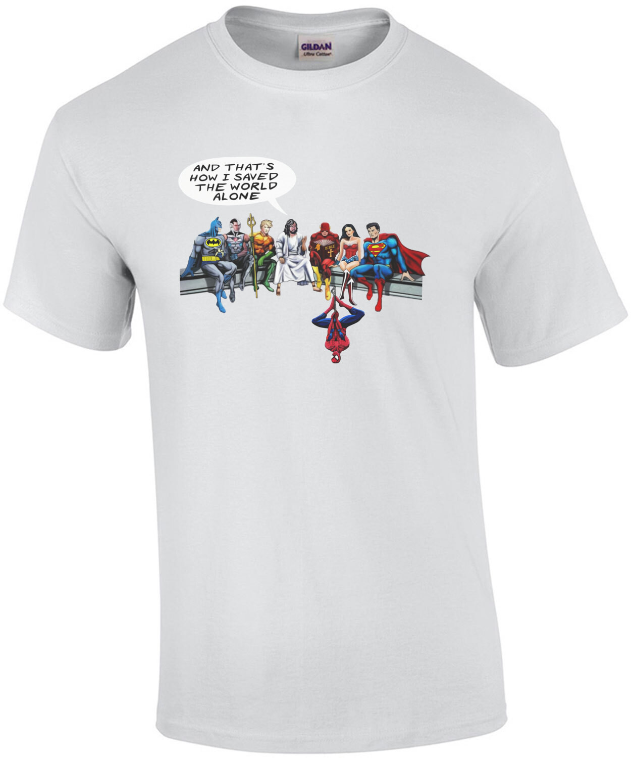Jesus and the Superheros - And That's how I saved the world. Funny Jesus Religion T-Shirt