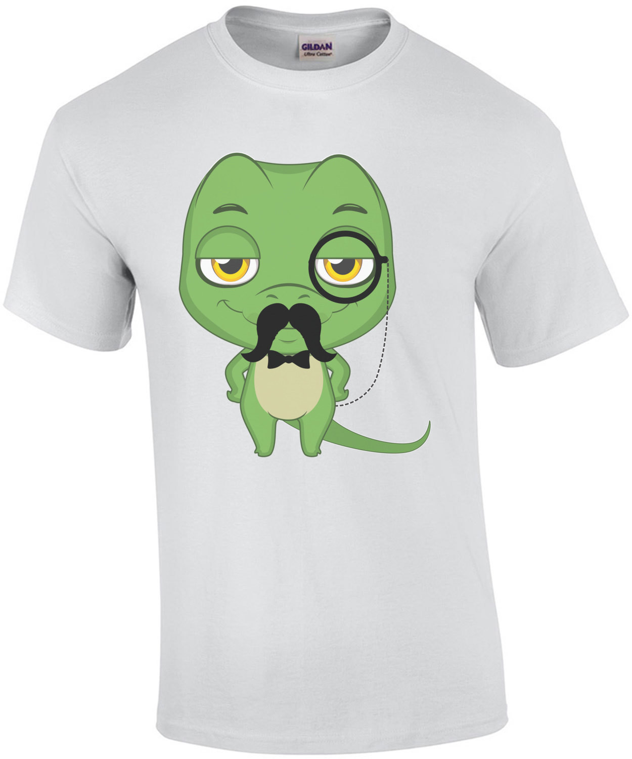 Lizard with a mustache wearing a monocle t-shirt