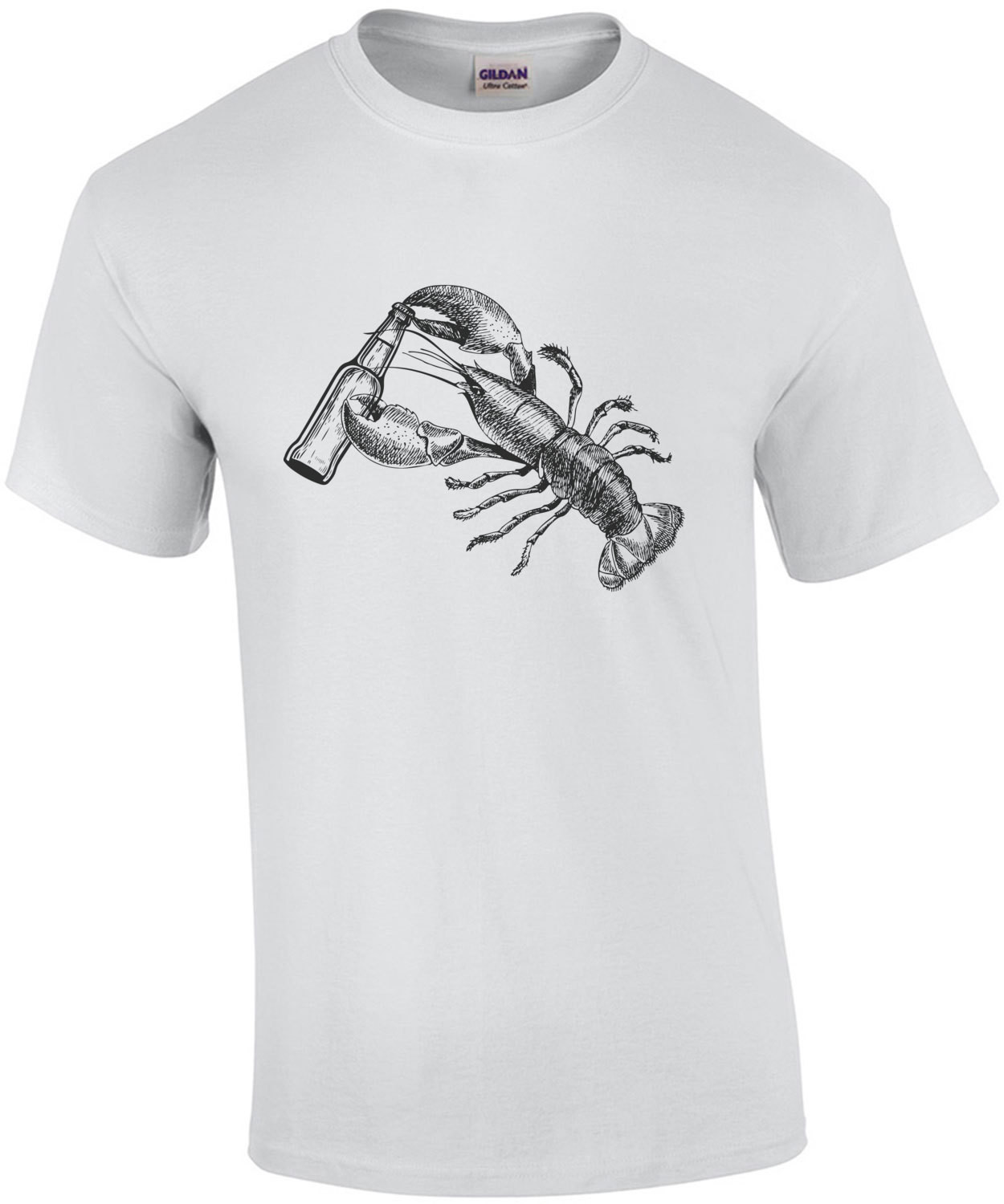 Lobster opening beer bottle t-shirt. Funny lobster t-shirt. Maine T-Shirt
