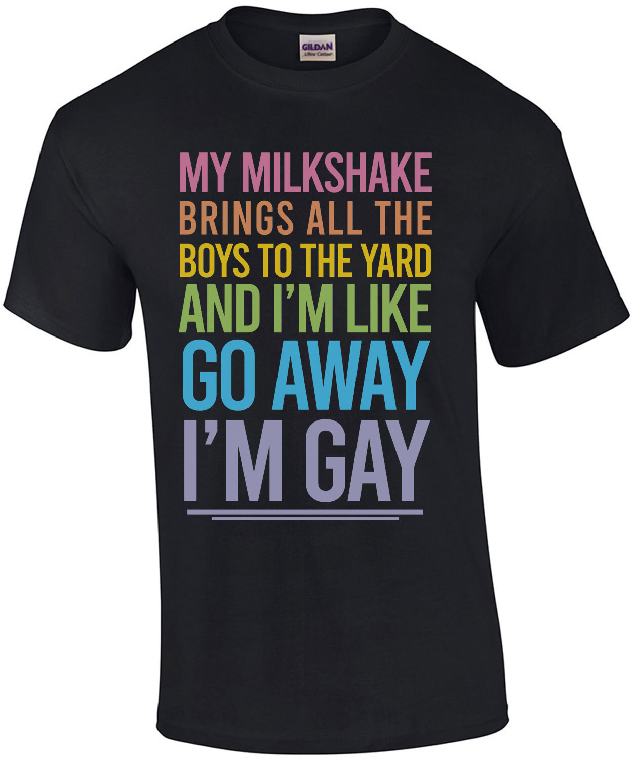 My milkshake brings all the boys to the yard and I'm like go away I'm gay - gay pride t-shirt