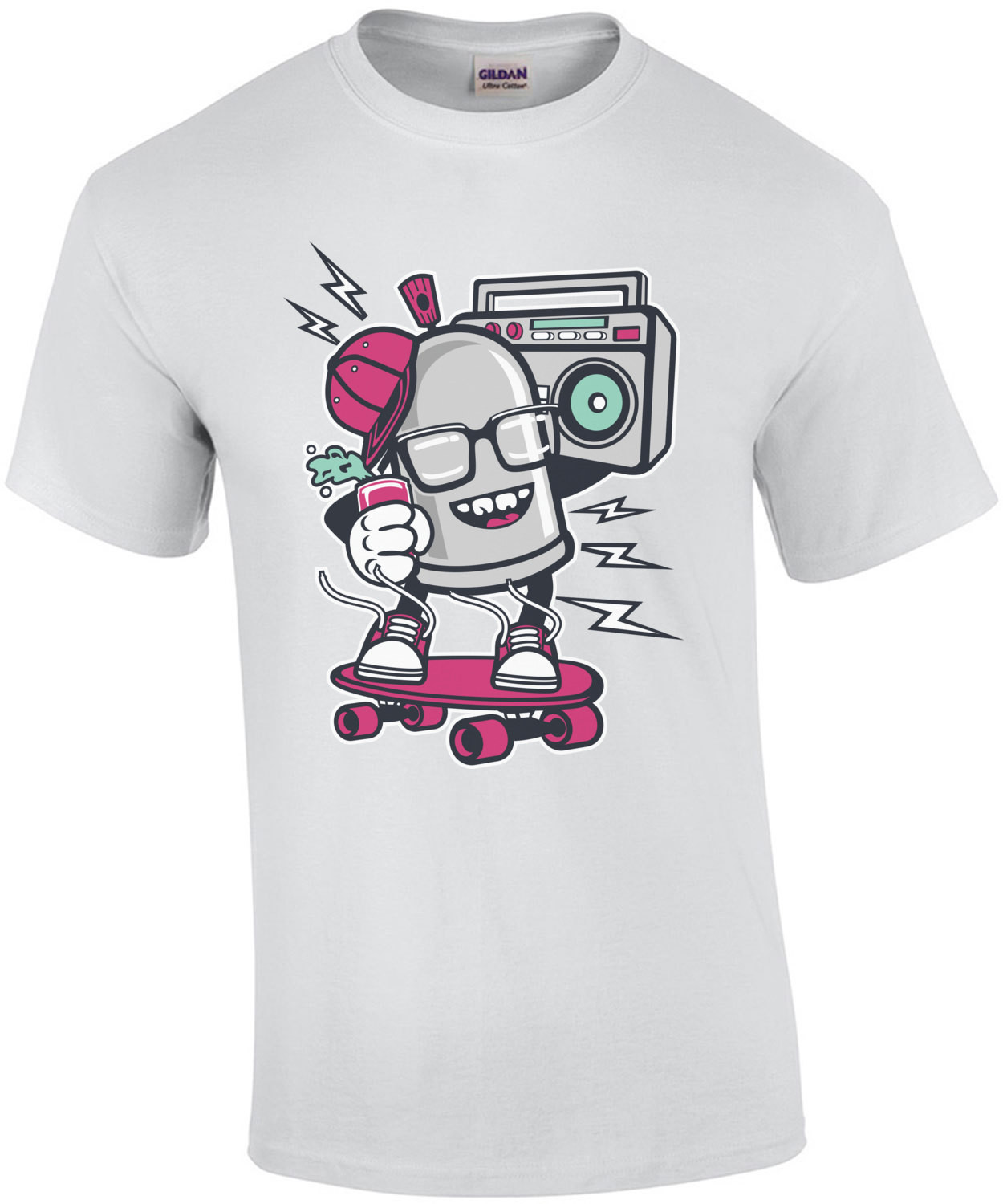 Retro Skating Spraypaint Can With Boombox Graffiti T-Shirt