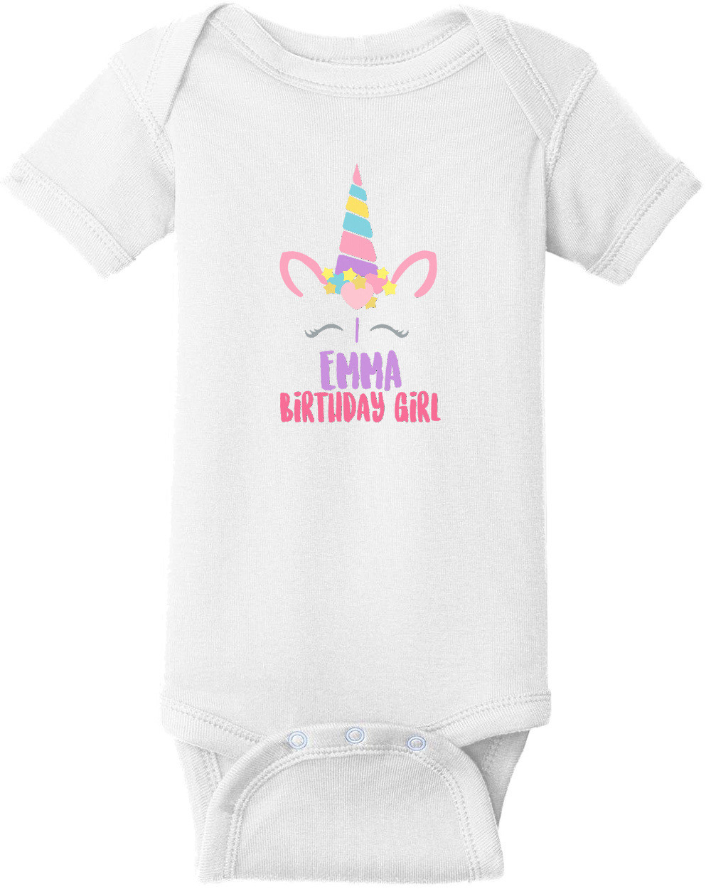 Unicorn Birthday Girl Shirt. Girl's Happy Birthday. Custom T-Shirt with your girl's name and age. Personalized Birthday T-Shirt