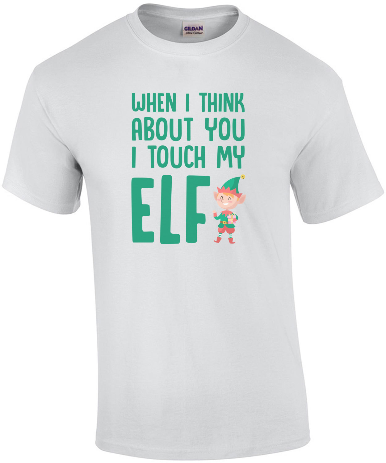When I think about you I touch my elf - Inspired by the 90's hit by the Divinyls - I touch myself. Christmas T-Shirt