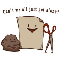 Can't we all just get along? Rock Paper Scissors - Funny T-Shirt