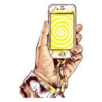 Cell Phone Hand Cuff Surreal Graphic T-Shirt