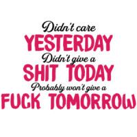 Didn't care yesterday. Didn't give a shit today. Probably won't give a fuck tomorrow. Sarcastic T-Shirt