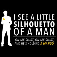 I see a little silhoutto of a man on my shirt on my shirt and he's holding a mango - funny queen Bohemian Rhapsody t-shirt