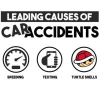 Leading causes of car accidents - speeding texting turtle shells - funny Super Mario Kart t-shirt