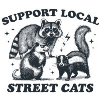 Support your local street cats t-shirt. Vintage raccoon, possum, skunk, trash panda, retro t-shirt