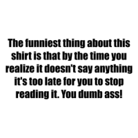 The funniest thing about this shirt is that by the time you realize it doesn't say anything it's too late for you to stop reading it. You dumb ass! Shirt