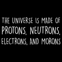 The universe is made of protons, neutrons, electrons, and morons - funny science sarcastic t-shirt