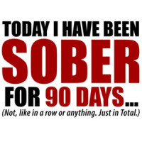 Today I have been sober for 90 days... Not, like in a row or anything. Just in total. Funny drinking t-shirt