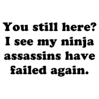 You still here? I see my ninja assassins have failed again. Shirt