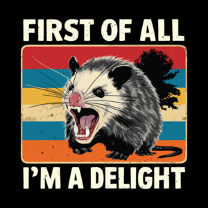 First Of All I'm A Delight, Funny Sarcasm Shirt, Sarcastic Angry Opossum, Cute Sarcastic, Funny Ladies Shirt 
