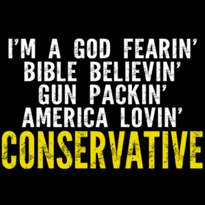 I'm a god fearin' bible believin' gun packin' america lovin' conservative t-shirt