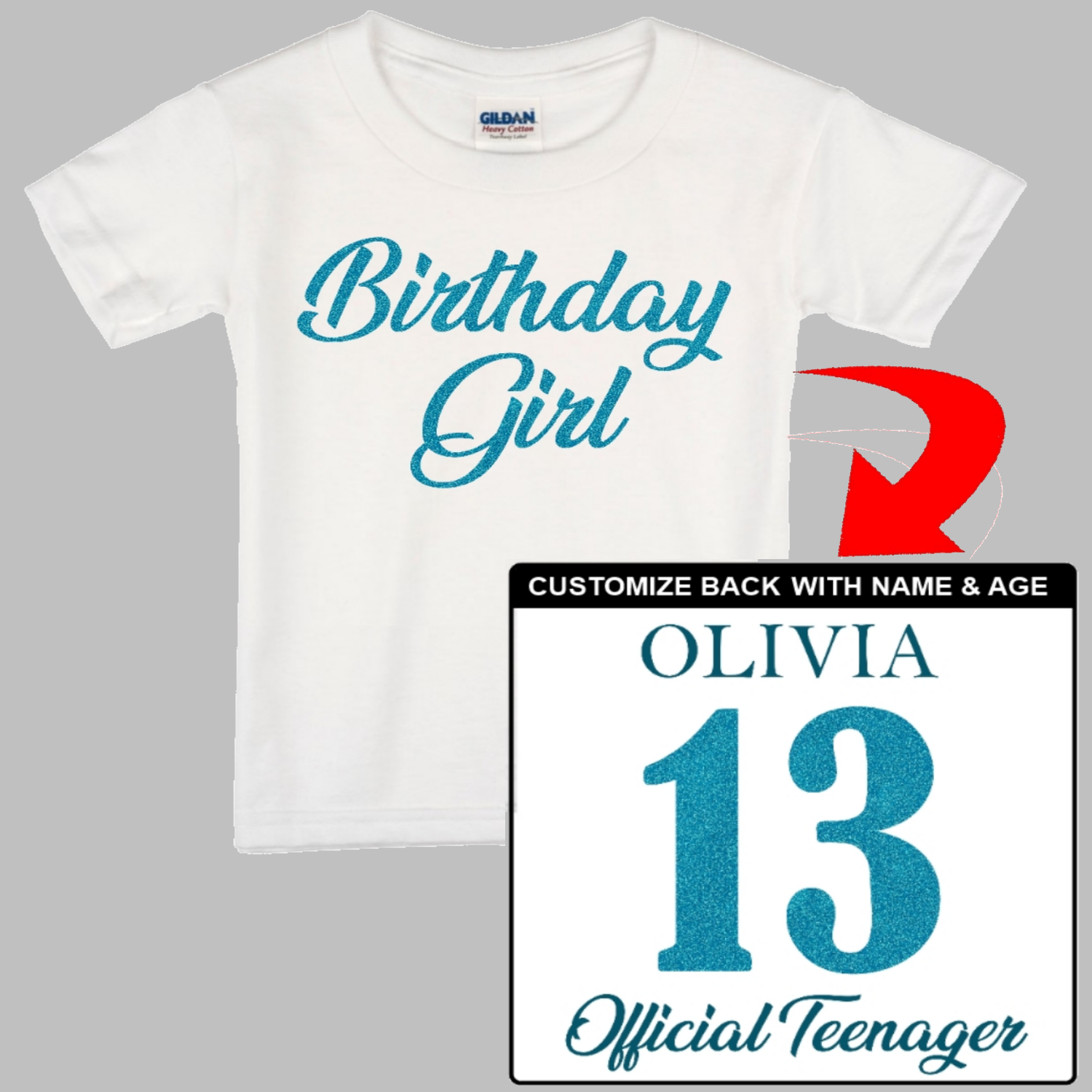 Birthday Girl Shirt - Name, Age, Custom Title - Girl's Happy Birthday. Custom T-Shirt with your girl's name and age on the back. Personalized Birthday T-Shirt